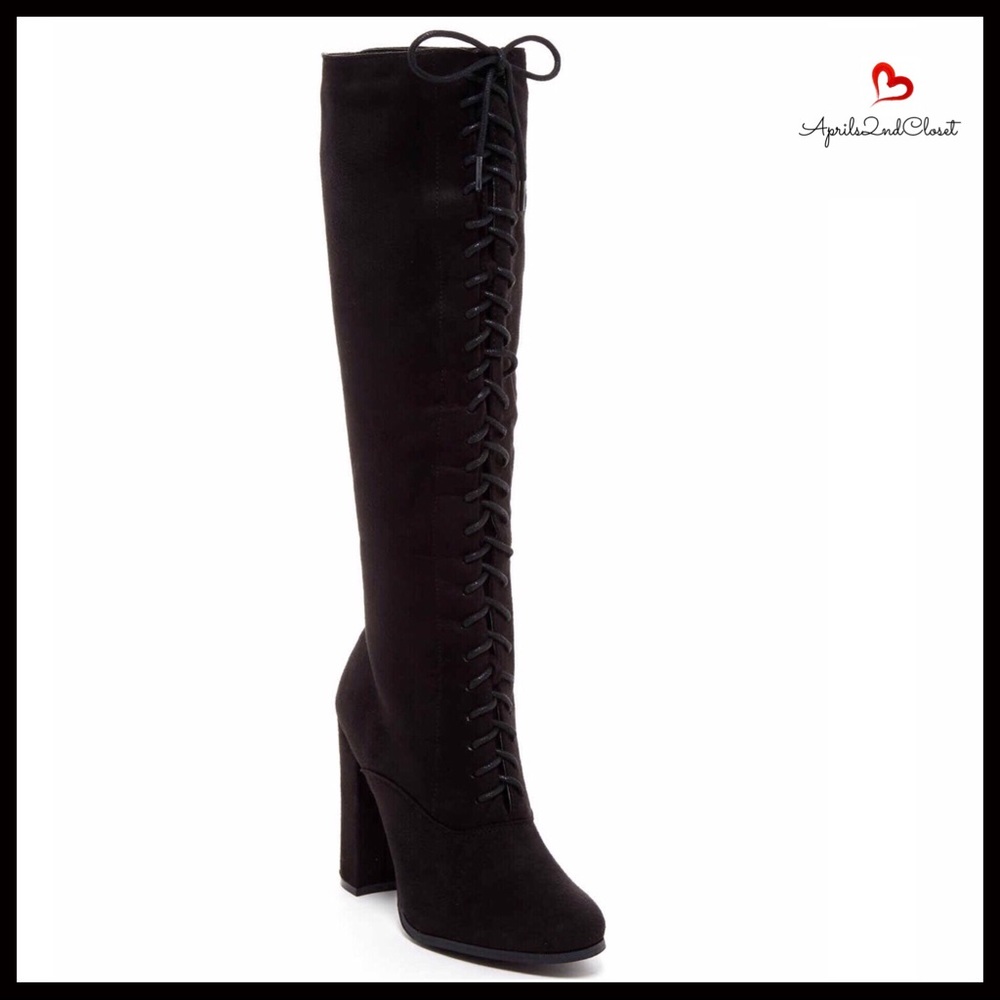TALL KNEE HIGH VEGAN SUEDE LACE-UP BOOTS - Picture 7 of 8